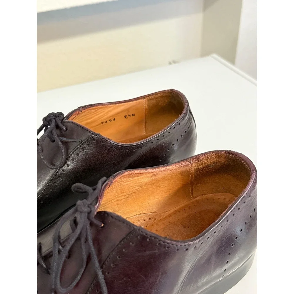 Saks Fith Avenue Italian Leather Cap Toe Oxfords Burgundy Dress Shoes Mens 8.5M